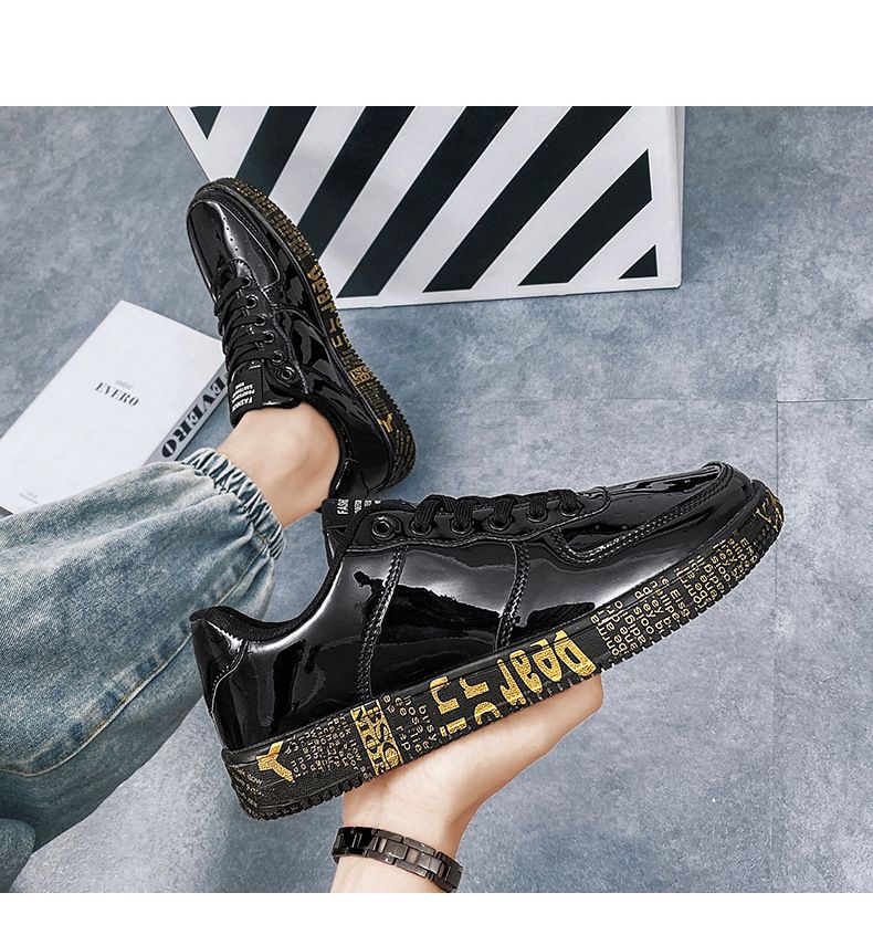 Scarpe da viaggio sportive e per il tempo libero in pelle verniciata di lusso, di grandi dimensioni, lucide, primavera e autunno_voghion.com