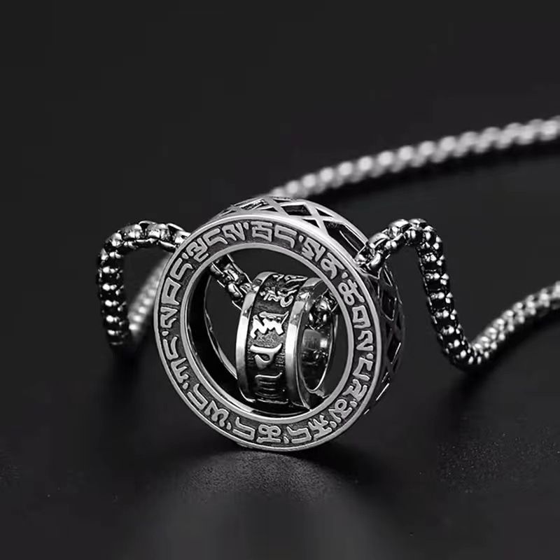 Wenyi Fan Sechsstellige Mantra-Doppelring-Halskette für Herren, trendige Mode, Nischendesign, vielseitiger Schmuck im ethnischen Stil_voghion.com