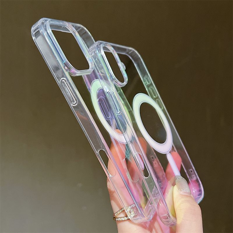 Luxus Gradient Laser Magnetic Für Fall Für IPhone 16 15 14 13 12 Mini 11 Pro Max 7 8 Plus Drahtlose Ladung Regenbogen Abdeckung_voghion.com