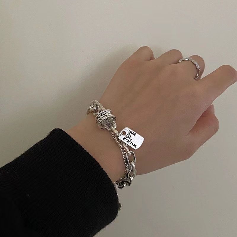 Hip Hop Trendy Cool Vintage Square Bracelet Women Ins Simple Niche Cold Style Personality Design Double Layer Hand_voghion.com