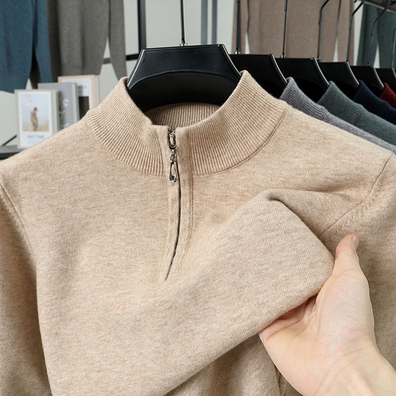 Men’s Half-Zip Knit Sweater – Warm Winter Pullover (Burgundy/Black/Camel/Tibetan Blue/Greyish, M-XXXXL)_voghion.com