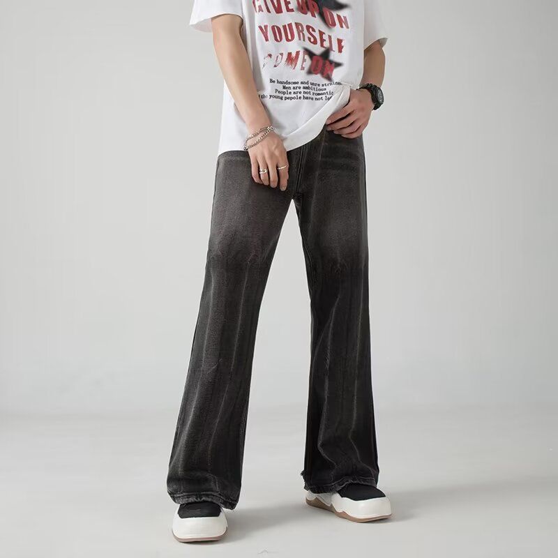 Jeans med slitning i ton, herrbyxor med mikroutsvängda mönster och amerikansk high street-känsla, trendiga sommarbyxor med lös passform och vida ben._voghion.com