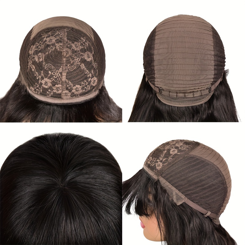 Pruik van echt haar met hoge dichtheid en natuurlijke kleur en pony - Perfect voor hoofdbedekking en stijlverbetering_voghion.com