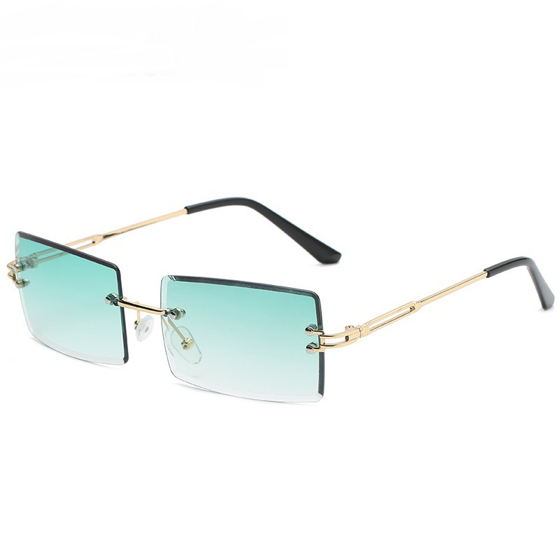 Neue rahmenlose Cut-Edge-Sonnenbrille für Damen, quadratisches Mesh-Rot, allmählich wechselnde Farbtöne, trendige Sonnenbrille_voghion.com