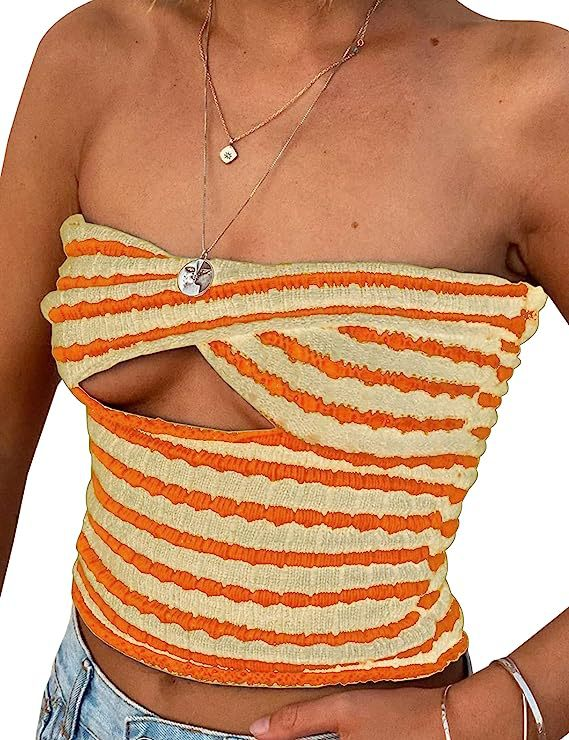 Ženski pulover Vroča razprodaja Ženski seksi črtasti pulover Pleteni naramnice cevasti top Ženski_voghion.com
