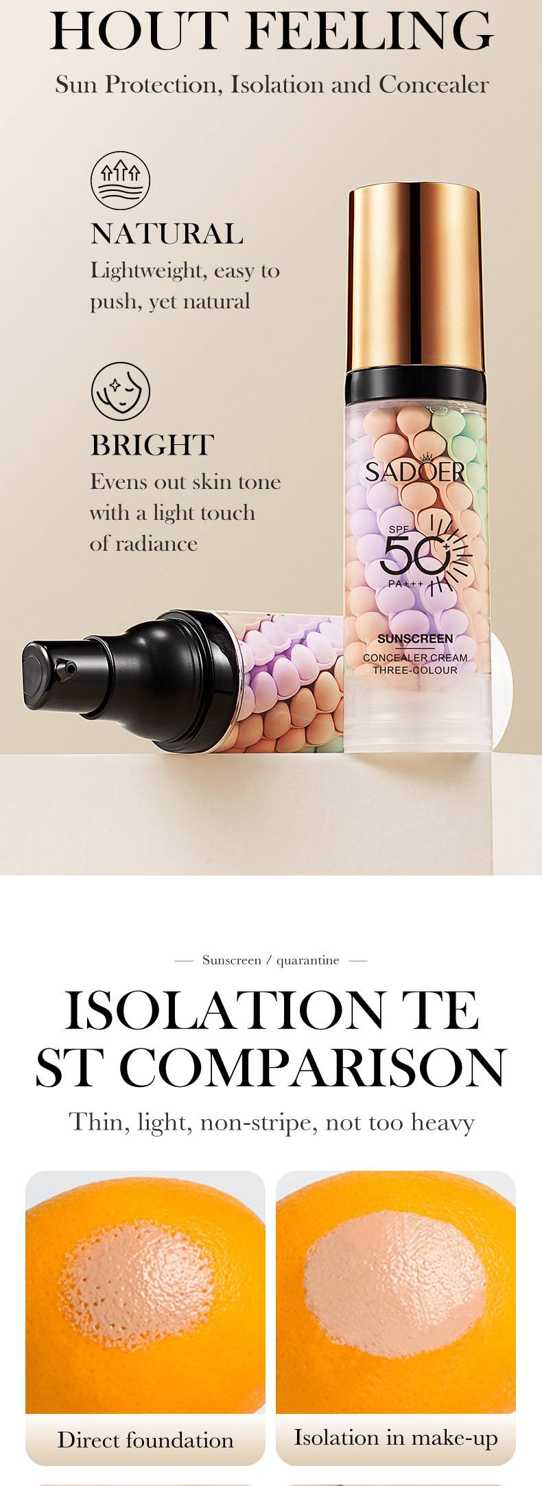 Apsauginis kremas nuo saulės SPF50+, apsaugantis nuo UV spindulių, drėkinamasis losjonas nuo saulės, gruntas_voghion.com
