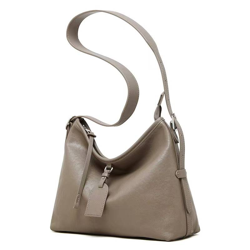 Genuine leather women's bag, lazy style, top-layer vegetable tanned cowhide tote bag, large capacity shoulder bag, simple and versatile crossbody bag_voghion.com