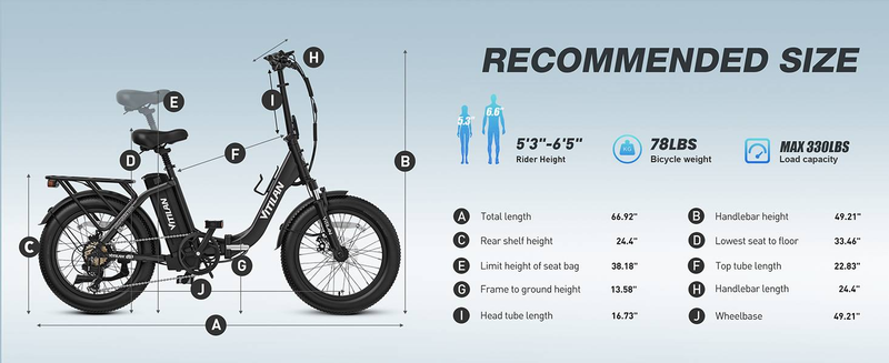 Električno kolo VITILAN U3 za odrasle 20” Fat Tire Ebikes Zložljivo električno kolo 750 W, 48 V 13 Ah Step Thru E-kolo 7 prestav_voghion.com