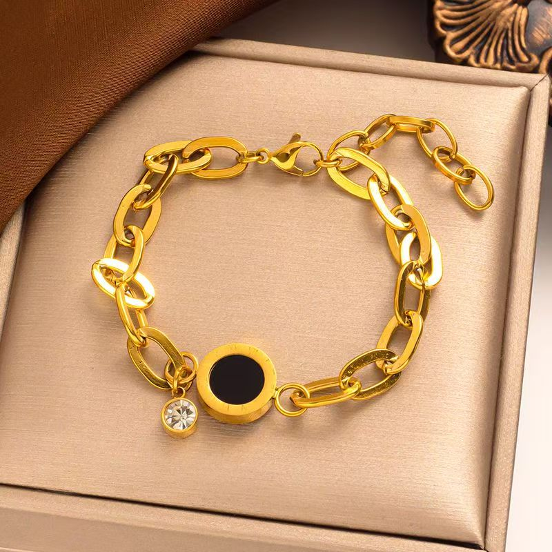 Moderiktigt svart runt romerska siffror i titanstål armband för kvinnor, nischdesign, personlighet, mångsidigt armband_voghion.com