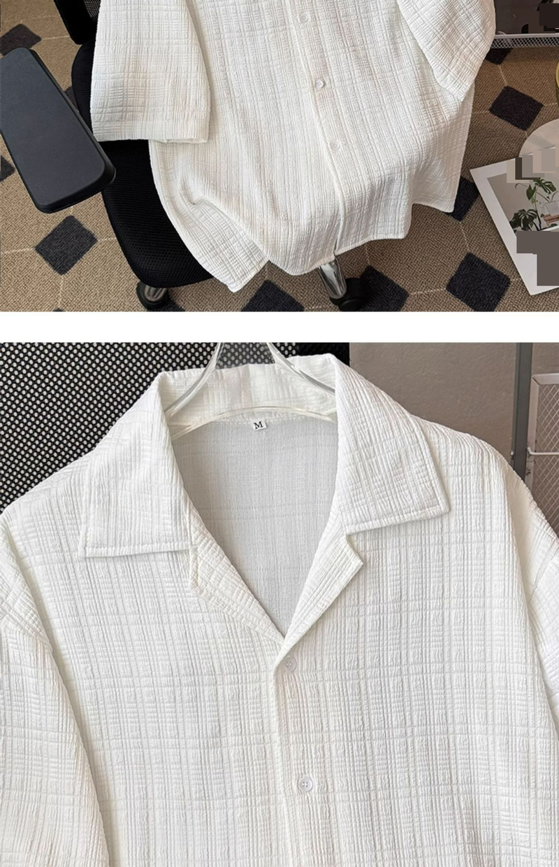Camicia a maniche corte a quadri sottili estivi da uomo, casual, alla moda, versatile e versatile._voghion.com