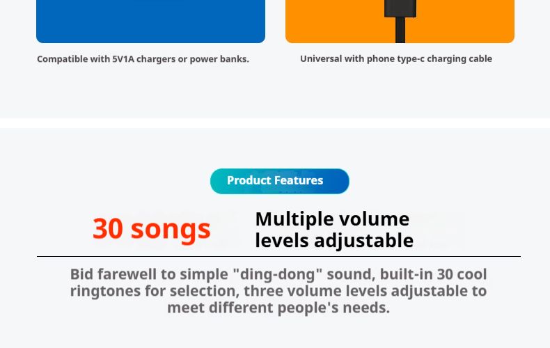 Intelligente kabellose Türklingel mit USB-Aufladung – 30 Melodien, Fernbedienung mit großer Reichweite für Zuhause, Altenpflege und gewerbliche Nutzung_voghion.com
