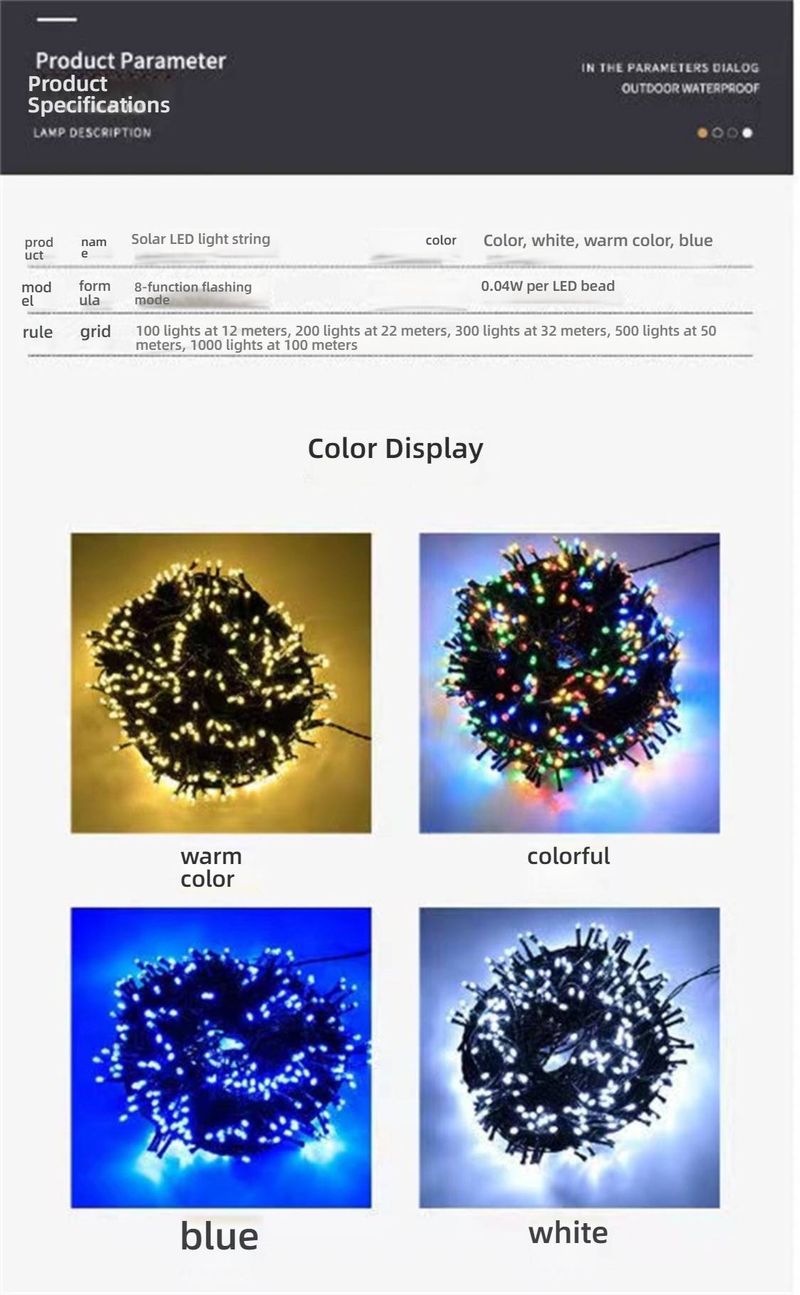Güneş Enerjili LED Işık Dizisi, Uzaktan Kumandalı Su Geçirmez Dış Mekan Peri Işıkları, Bahçe, Veranda, Kamp ve Dekorasyon İçin 8 Aydınlatma Modu_voghion.com