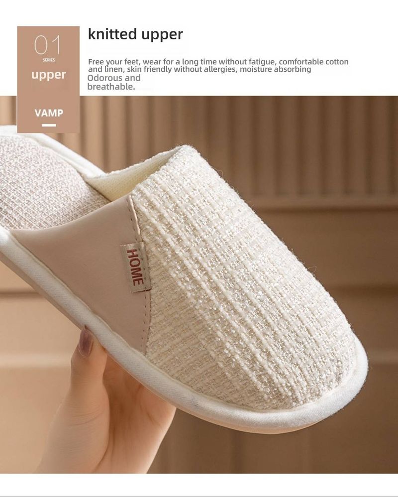 Atmungsaktive Hausschuhe aus Leinen für Damen und Herren – rutschfeste Sommersandalen mit baumwollgefüttertem Fußbett (lässige Unisex-Sandalen)_voghion.com