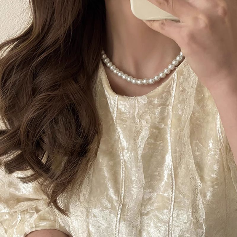 Collana di perle di vetro con perline, nuovo stile, collana di temperamento, design femminile, accessori per catene di clavicola_voghion.com