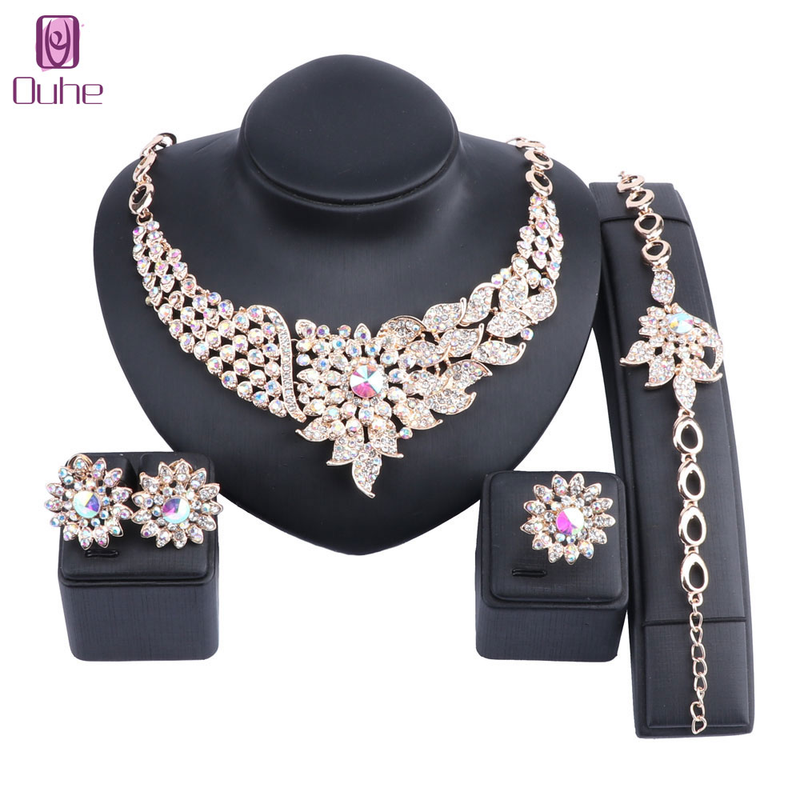 Set di gioielli in cristallo AB color oro Dubai da sposa Set di gioielli in perline africane di moda da sposa nigeriana per clienti da donna_voghion.com