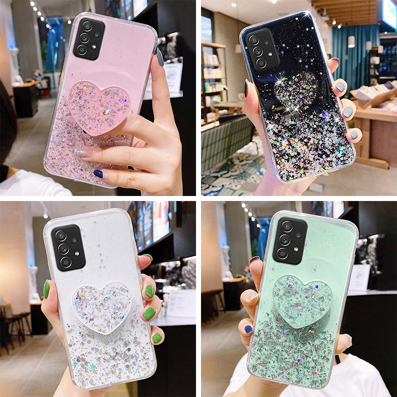Coque za Samsung S21 Ultra Case Bling Glitter Heart Holder Cover Samsung Galaxy S21 FE Plus S21Ultra S 21 S2 1 Phone St_voghion.com
