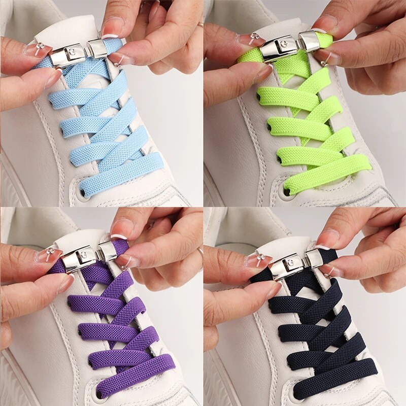 2023 No Tie Shoe laces Press Lock Shoelaces without ties Elastic Laces Sneaker Kids Adult 8MM Widened Flat Shoelace for_voghion.com