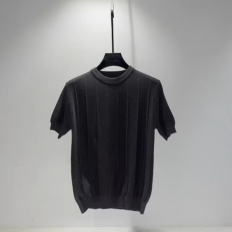 Männerkleeder 2024 Summer Nei Slim Äisseid Gestrickte Ronn Hals Kuerzärm T-Shirt Männer T-Shirt Yuppie T-Shirt Männer_voghion.com