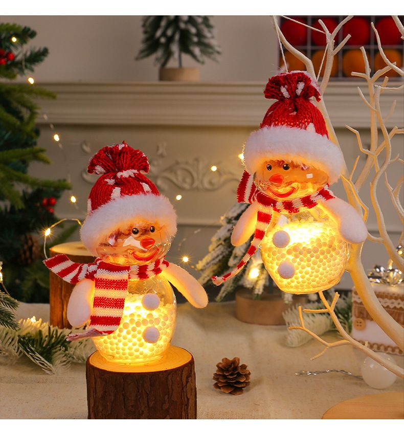 "Decorazione natalizia a forma di pupazzo di neve luminoso con luci a LED - Statuina creativa a forma di pupazzo di neve in barattolo trasparente e ornamento per l'albero di Natale_voghion.com