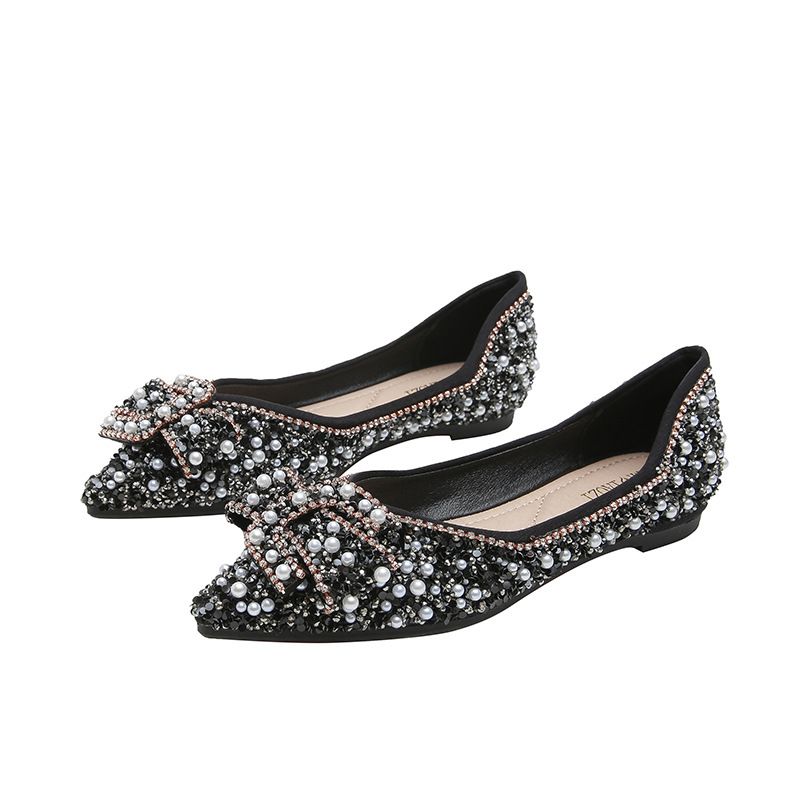 Boat 2025 New Spring/Summer Shallow Mouth Pointed Toe Flat Single With Rhinestones Large Size Women's Shoes 41 To 43_voghion.com