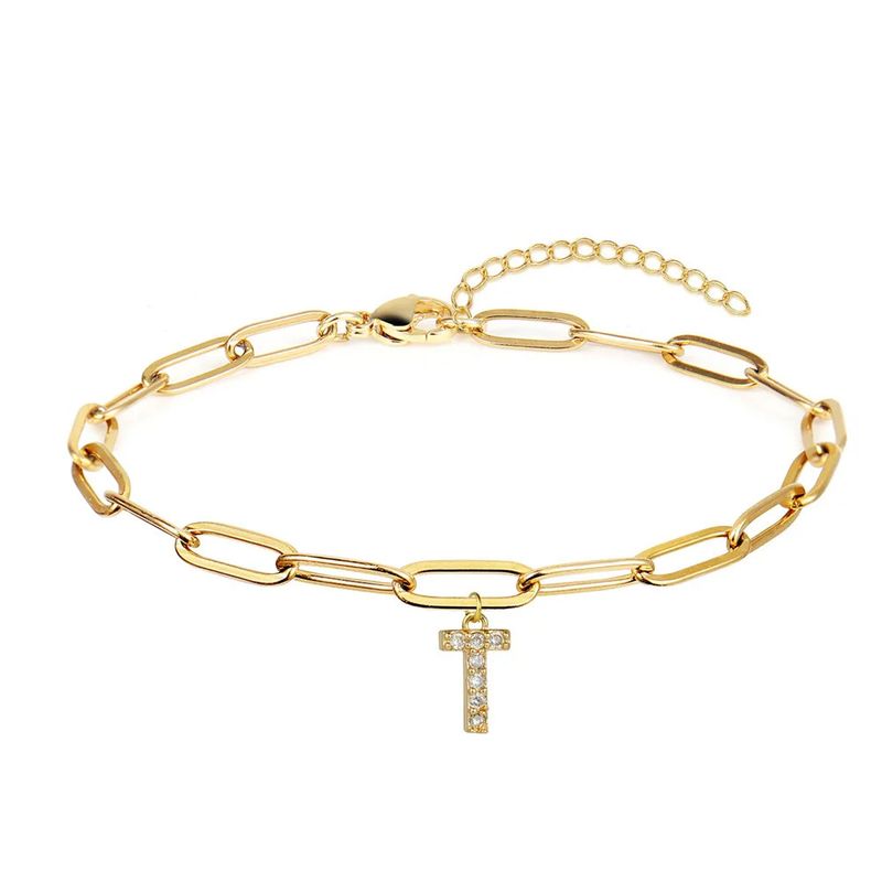 Fashion New Initials Bracelet Simple Stainless Steel Paper Clip Chain Diamond Letter Pendant Hand Jewelry_voghion.com