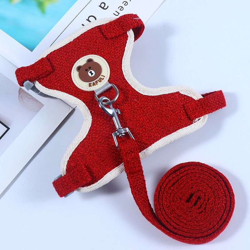 Neue Outdoor-Leine für kleine Haustiere für Hunde, Katzen, Meerschweinchen, Kleidung, Geschirr, Weste im Cartoon-Bär-Stil, Zugseil_voghion.com