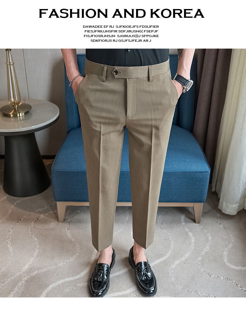 Summer new casual Korean version of youth simple nine-point slim-fitting small straight men's pants_voghion.com