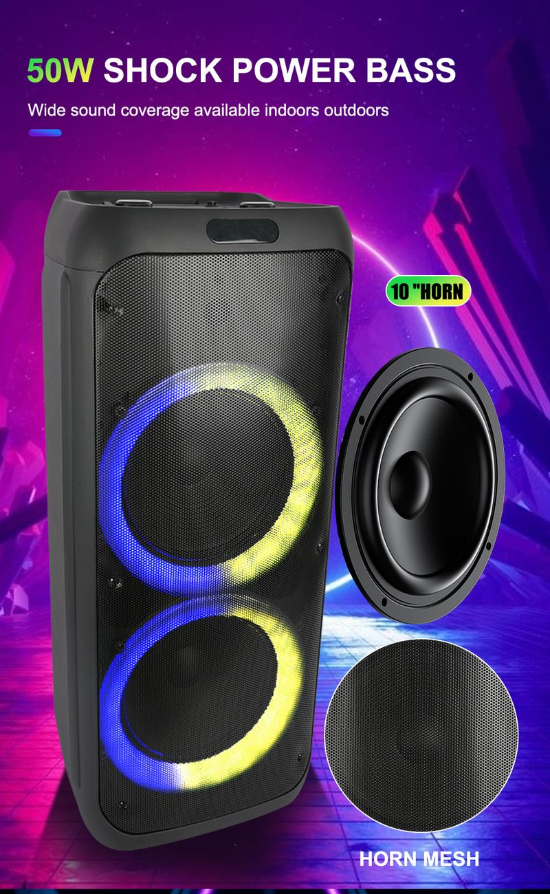 ZQS10209 Nešiojamas „Bluetooth“ RGB diafragmos šviesos garso didelės galios dvigubas 8 colių žemųjų dažnių garsiakalbis_voghion.com