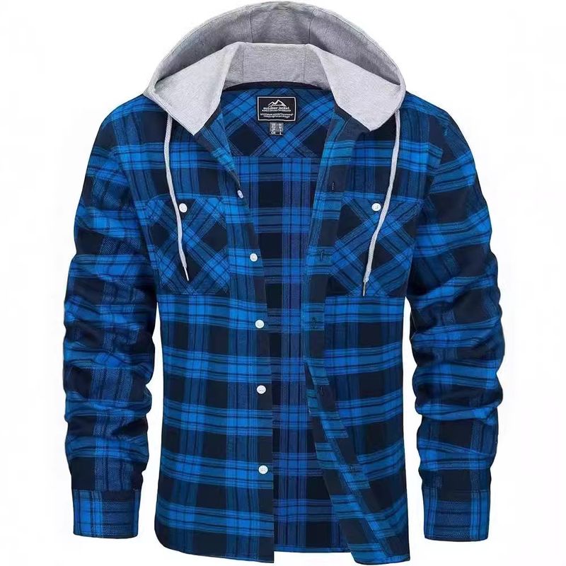 Herrenbekleidung Herbst und Winter Heißes Herren Flanellhemd Baumwolle Langärmliges Kariertes Hemd Lässiges Kapuzenhemd_voghion.com