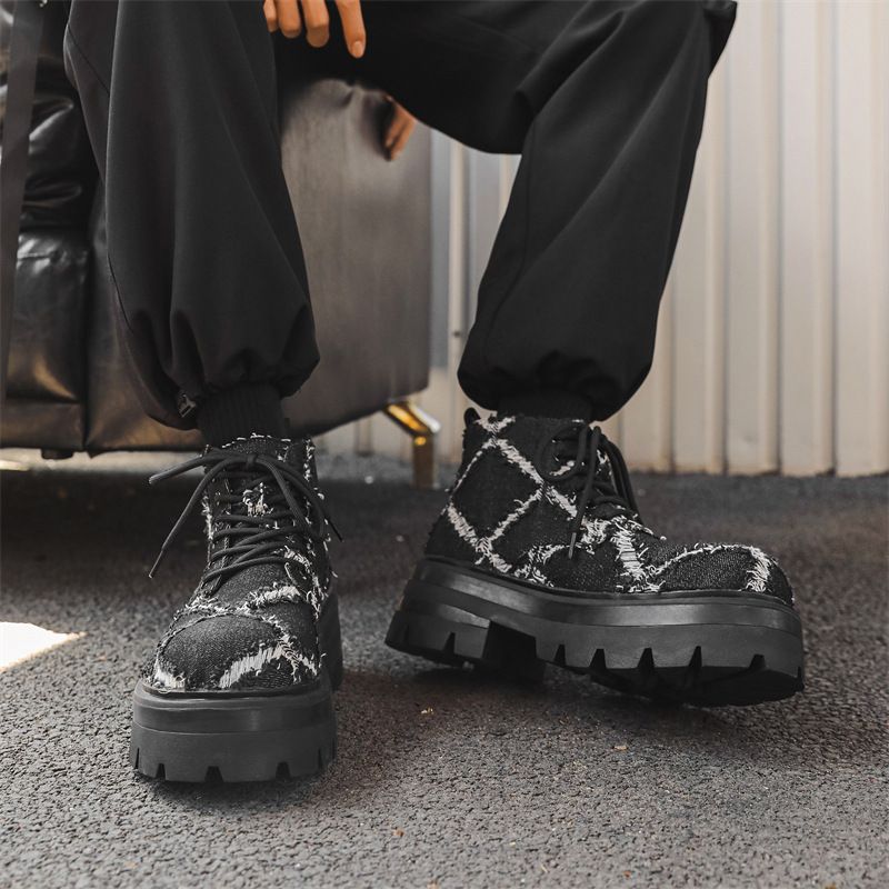 Derby-Schuhe Herren Plateau Japanische Schuhe Canvas Atmungsaktiv Brechender Wind Schwarze Kleine Lederschuhe Herren Boardschuhe_voghion.com
