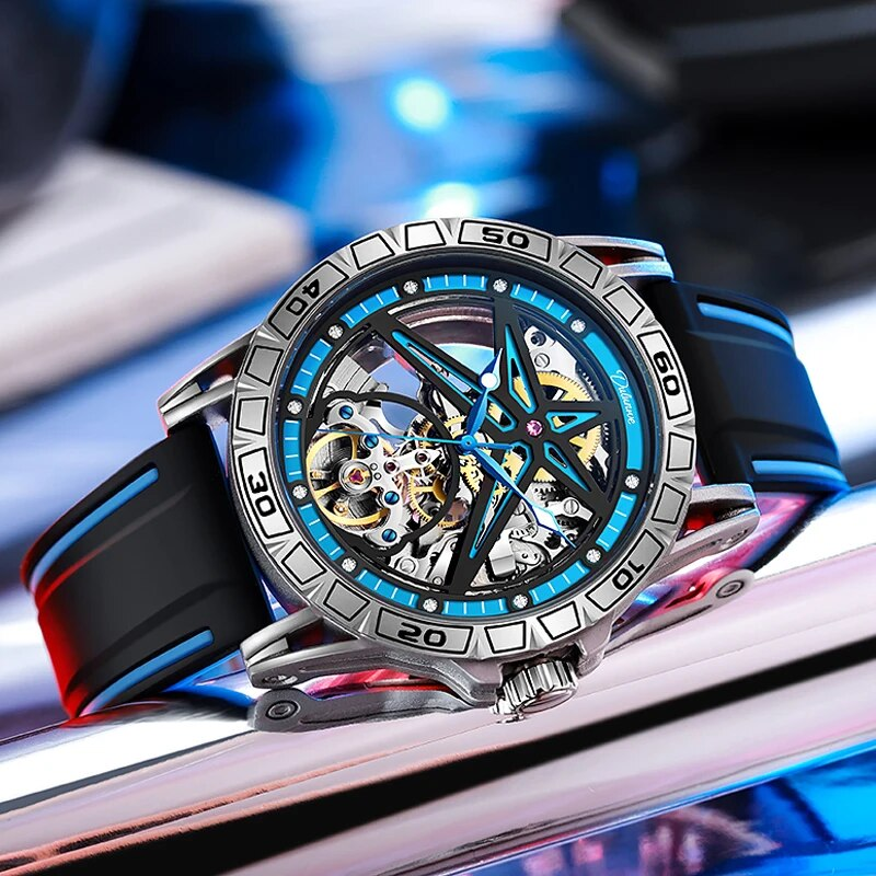 Tourbillon scheletrato da uomo luminoso impermeabile meccanico automatico e cinturino in silicone cassa in acciaio_voghion.com