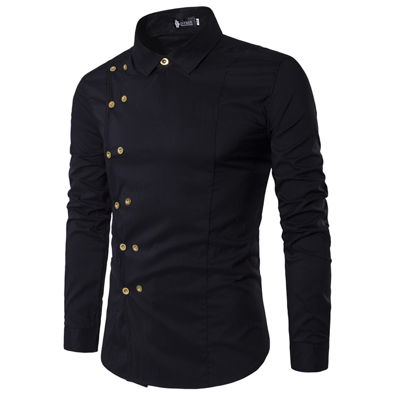 camicia slim a maniche lunghe doppiopetto da uomo Camicia casual da uomo in stile britannico_voghion.com