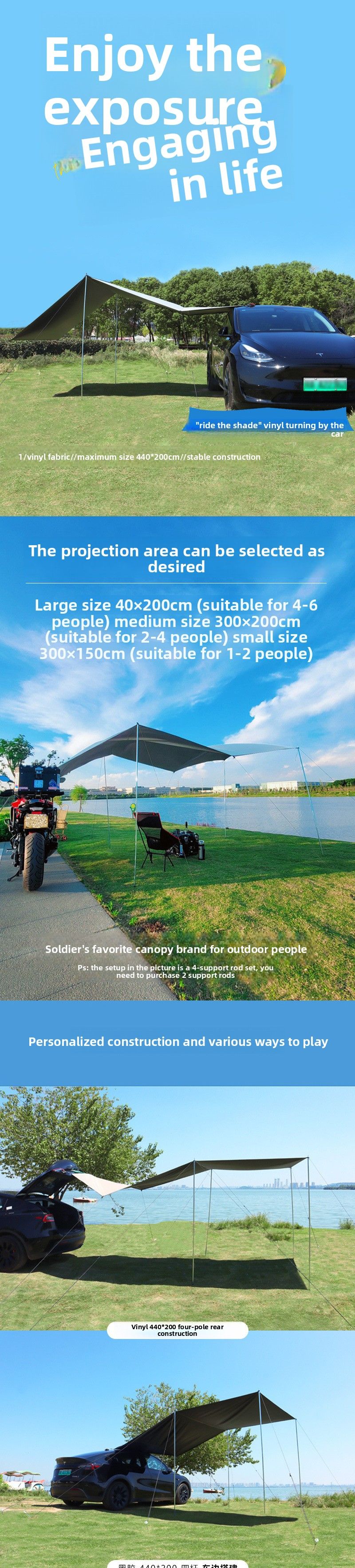 Toldo para acampar, autoconducción, para viajes, tienda de campaña al aire libre, montaje en coche, parasol lateral, refugio para SUV, resistente a la lluvia_voghion.com