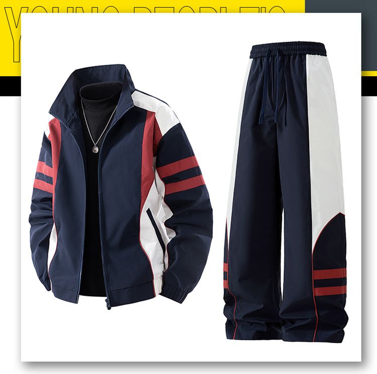 Inspiriertes Herbst-Set aus Jacke und Hose für Teenager – trendiges Streetwear-Outfit für Highschool- und College-Studenten (M-3XL, Marineblau/Schwarz/Weiß)_voghion.com