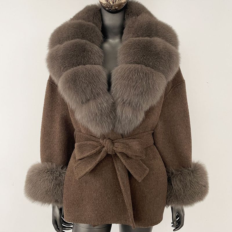 Luxuriöser doppelseitiger Wollmantel mit Fuchspelzkragen – Übergroßer Damen-Wintermantel, eleganter mittellanger Trenchcoat für Freizeit und Büro_voghion.com