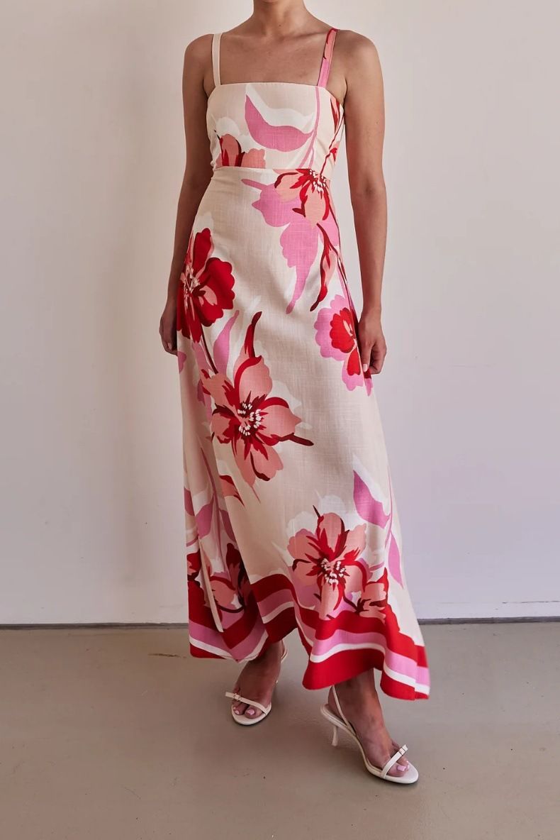 Sleeveless Round Neck Maxi Midi Winter Spring Affordable Related Button Tie Printed Breathable Wrinkle Dress Garment_voghion.com