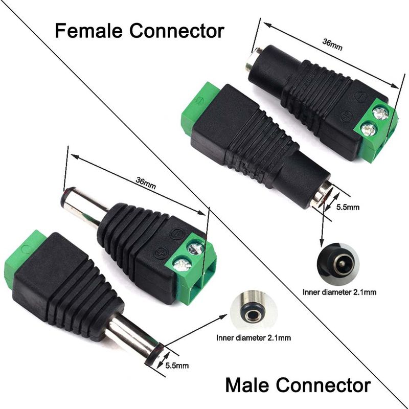 12V DC Männlich Weiblich Stecker 2.1*5,5mm Kabel Anschlüsse Power Jacks Adapter Stecker Buchse Für LED Licht CCTV kamera_voghion.com