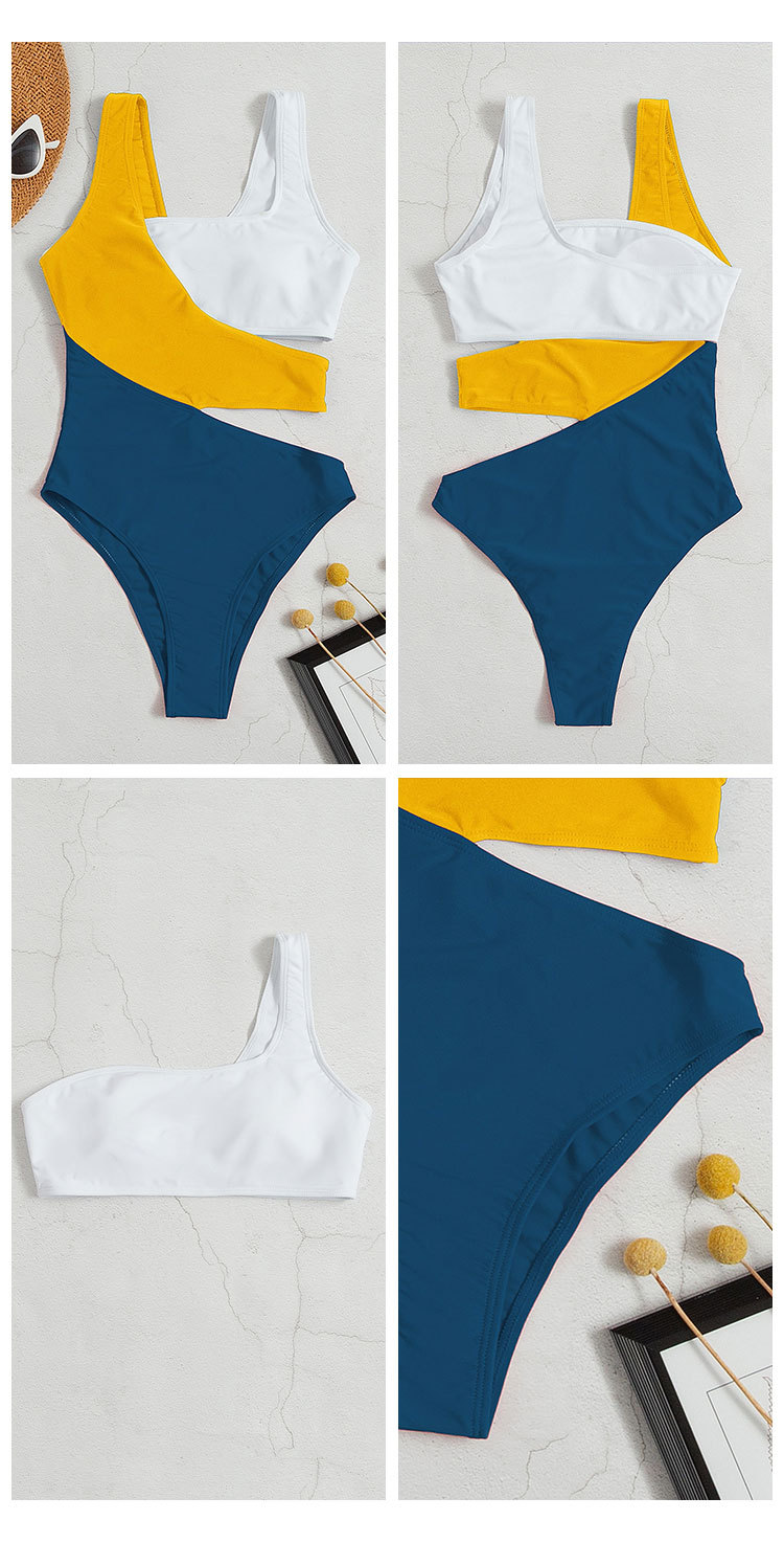 Women's Clothing Sexy Contrast Color One Piece Swimsuit Female Ins Style Conservative Bikini Hot Spring Swimming Suit_voghion.com