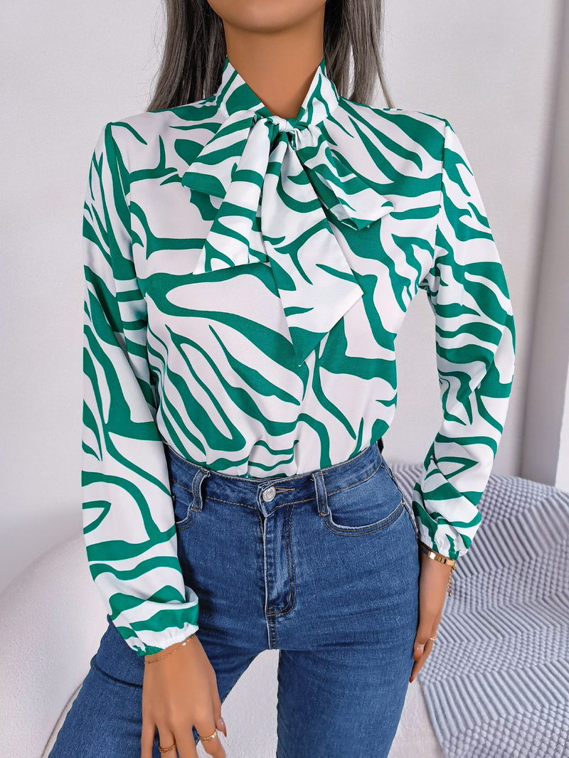 Blusa feminina com decote em v manga comprida estampa listrada casual solta camisa de trabalho elegante blusa de negócios_voghion.com