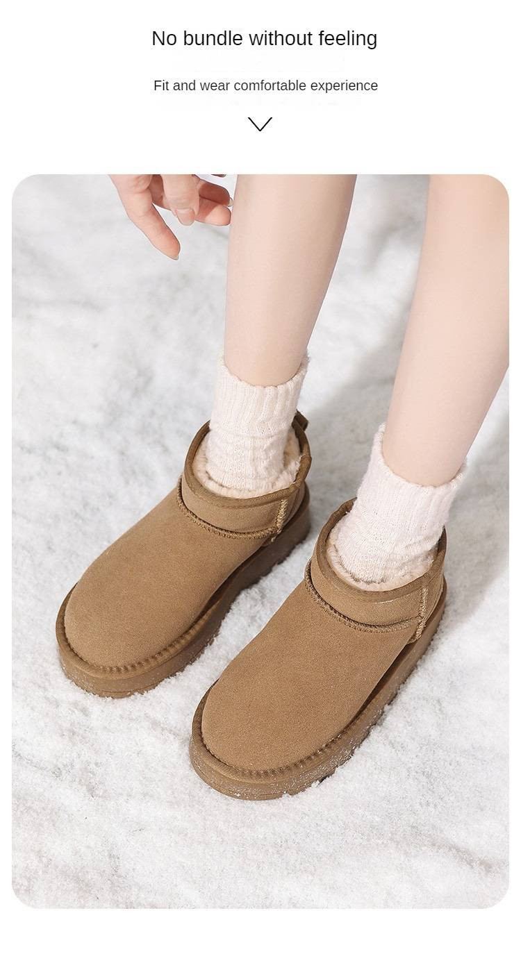 Cameido Damen Kurzschaft-Schneestiefel aus Nubukleder, fleecegefüttert, verdickt und warm mit dicker Sohle, für den Winter 2024._voghion.com