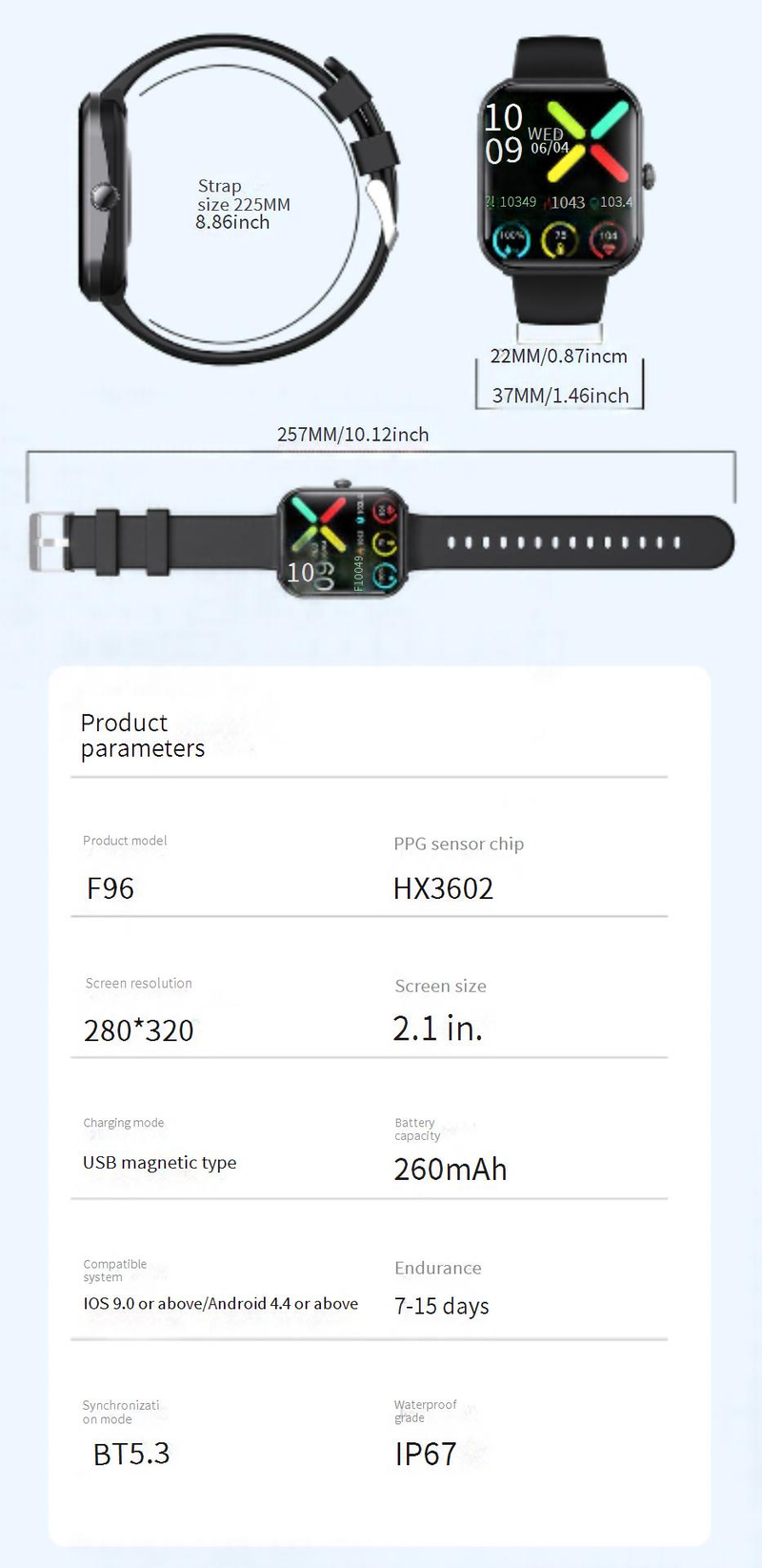Smart Watches F96 Bracelet SOS Alarm Heart Rate Blood Pressure Body Temperature Bluetooth Call Non Invasive Blood Sugar Measurement Smart Watch_voghion.com