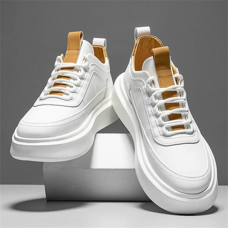 2025 Fashion Sneakers Small White Shoes Men's Artificial Leather Low Top Lace-Up Thick Sole Non-Slip Wear-Resistant Running Shoes 35-42_voghion.com