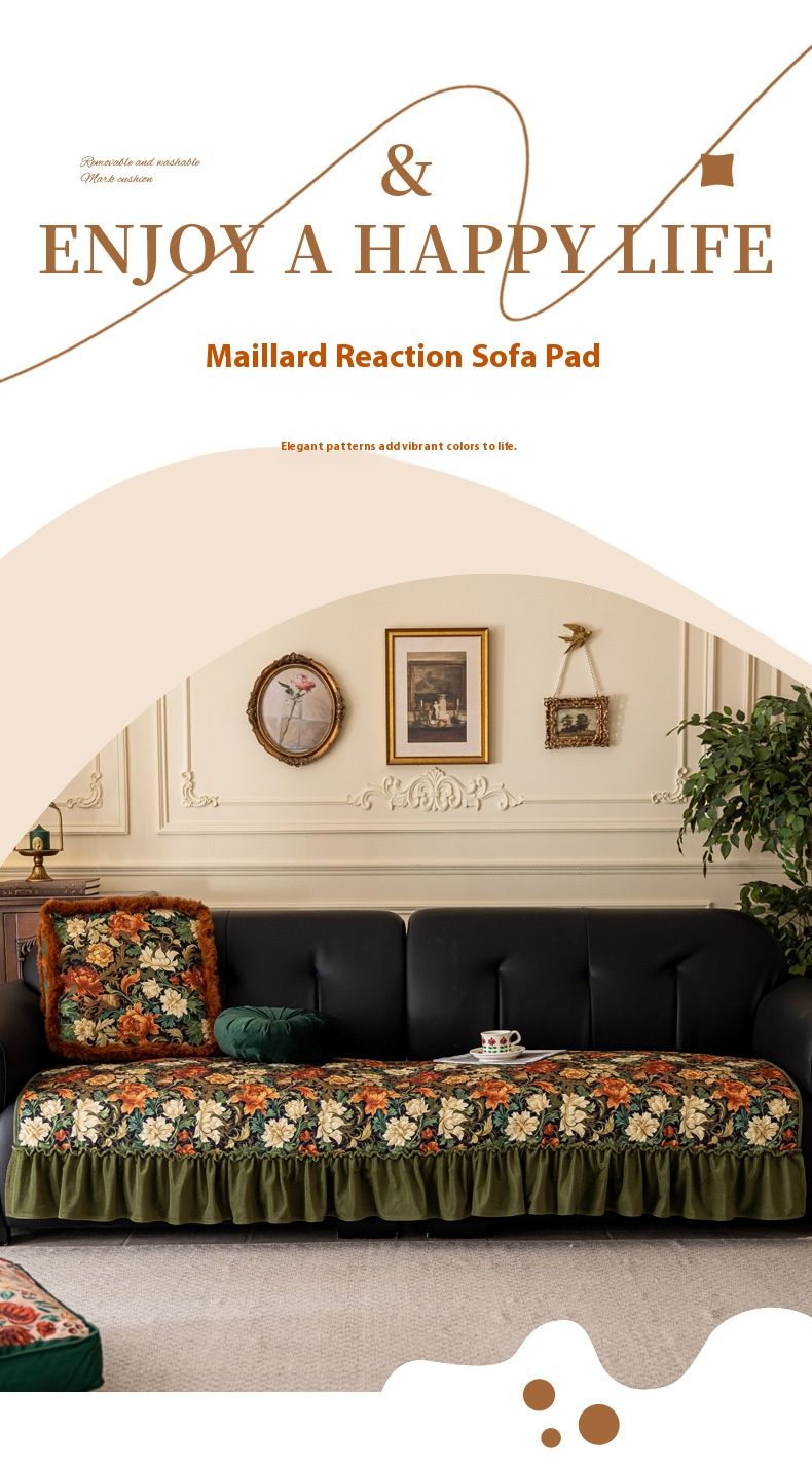 Maillard Style Sofa Cover – Floral Print Elastic Couch Protector (Polyester, Anti-Slip, Multiple Sizes)_voghion.com