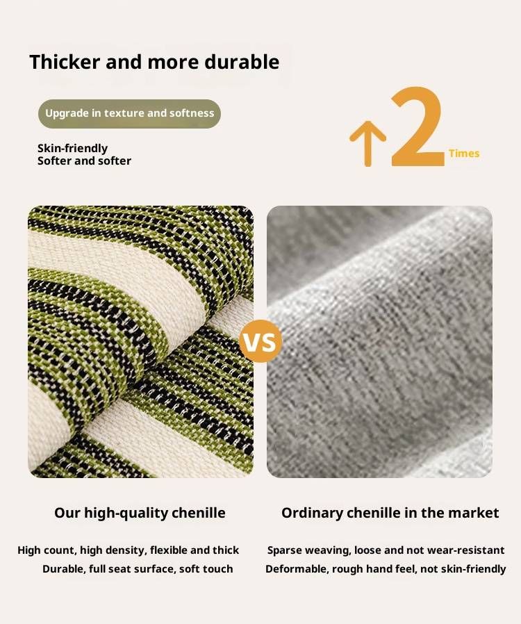 Fodera per cuscino per divano a righe in ciniglia – Design moderno di metà secolo personalizzabile per divani componibili e modulari (verde retrò / marrone cacao / grigio oliva)_voghion.com