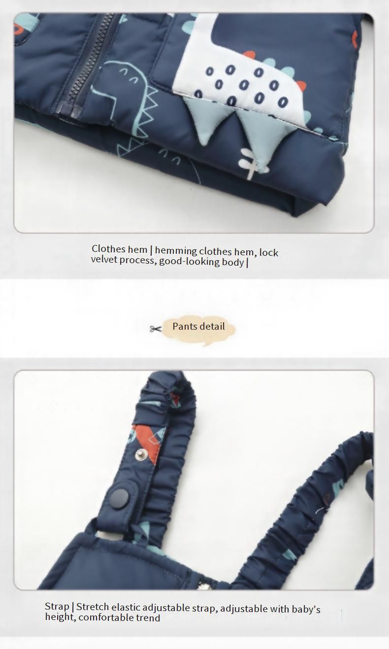 Dinosaur Print Kids Down Jacket & Snowsuit Set - Warm Winter Coat For Boys & Girls Ages 1-6, 90% White Duck Down Filling_voghion.com