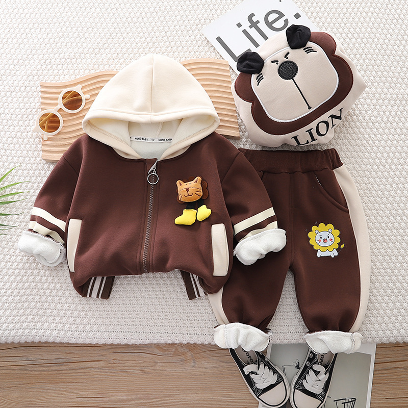 Conjunto de dos piezas de gorro de béisbol de felpa para bebé, gorro de otoño/invierno para niños y niñas, ropa bonita de moda para Primavera/otoño, novedad de 2023_voghion.com
