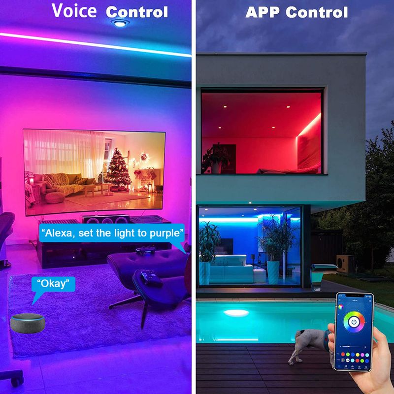 Tira de luces LED con Wifi, sincronización de música, RGB 5050, tira de luces LED inteligente Alexa para decoración de salas de fiestas, retroiluminación de TV_voghion.com