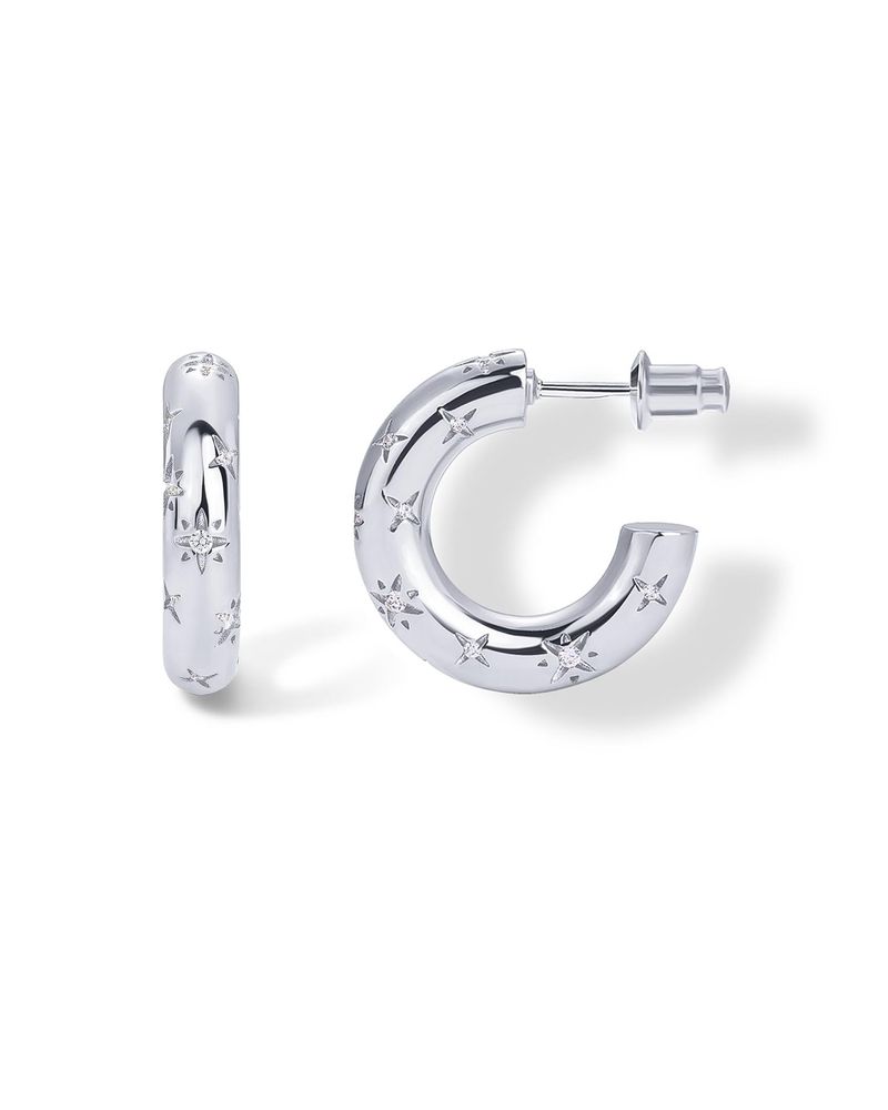 Hot Selling Light Luxury Personality Metal Style Broken Zirconium C Shaped Star And Moon Earrings For Women Niche Design Earrings_voghion.com