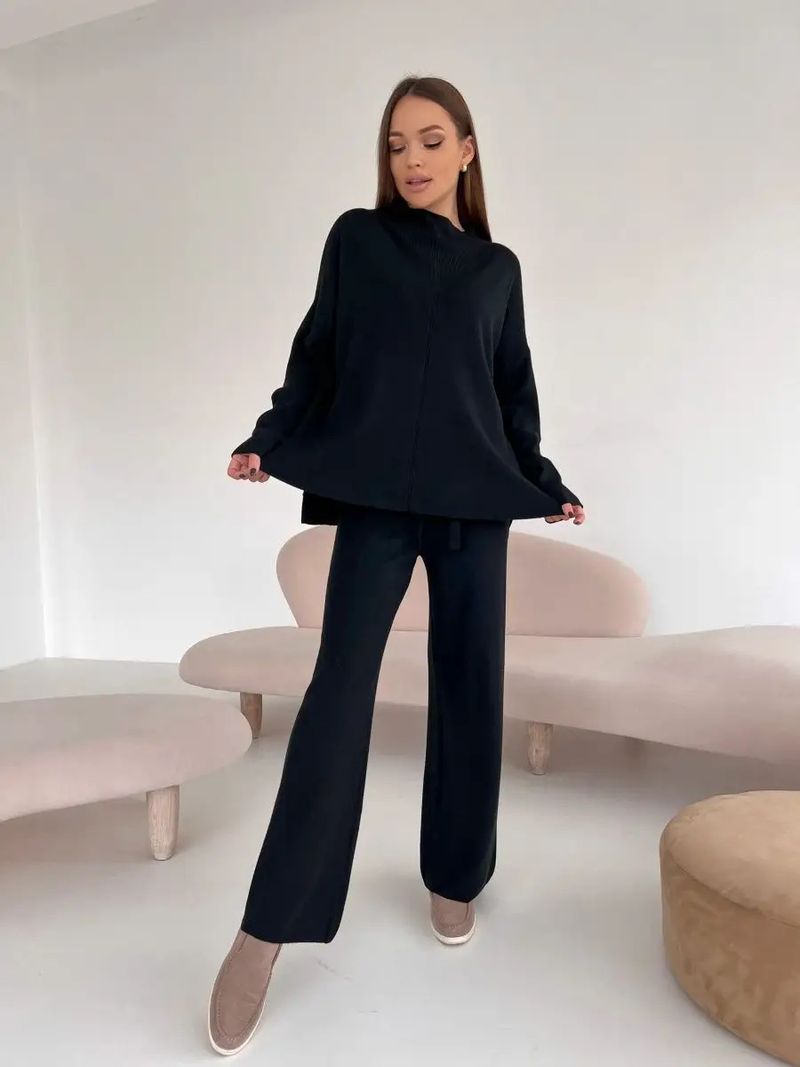 Maglione lungo e largo casual con maniche russe per autunno e inverno, per donna, con spacco_voghion.com