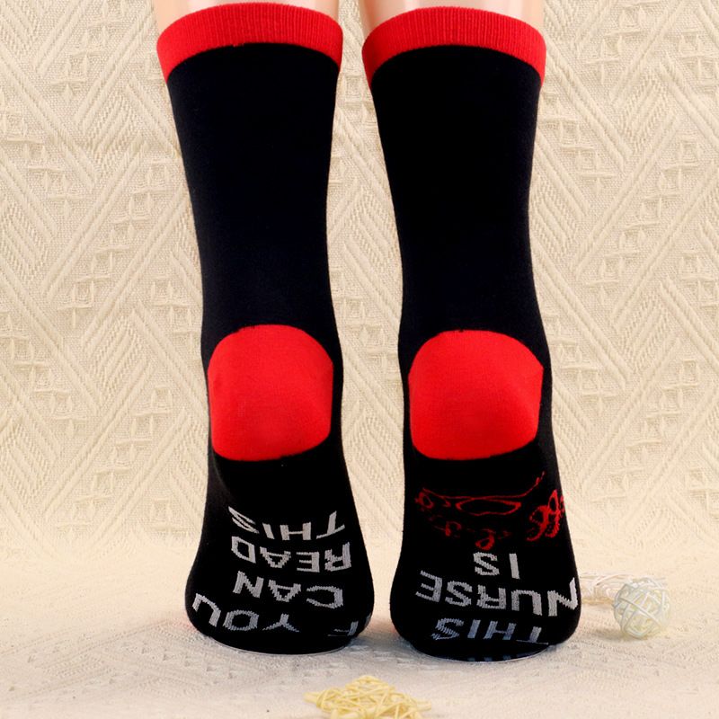 Calzini tubolari in cotone con suola in jacquard, lettere creative, calzini sportivi per il tempo libero_voghion.com